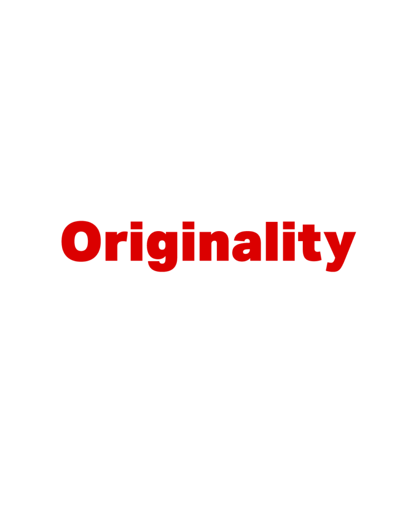 白背景に赤色で太字の「Originality」という英単語が中央に配置されたタイポグラフィ画像

