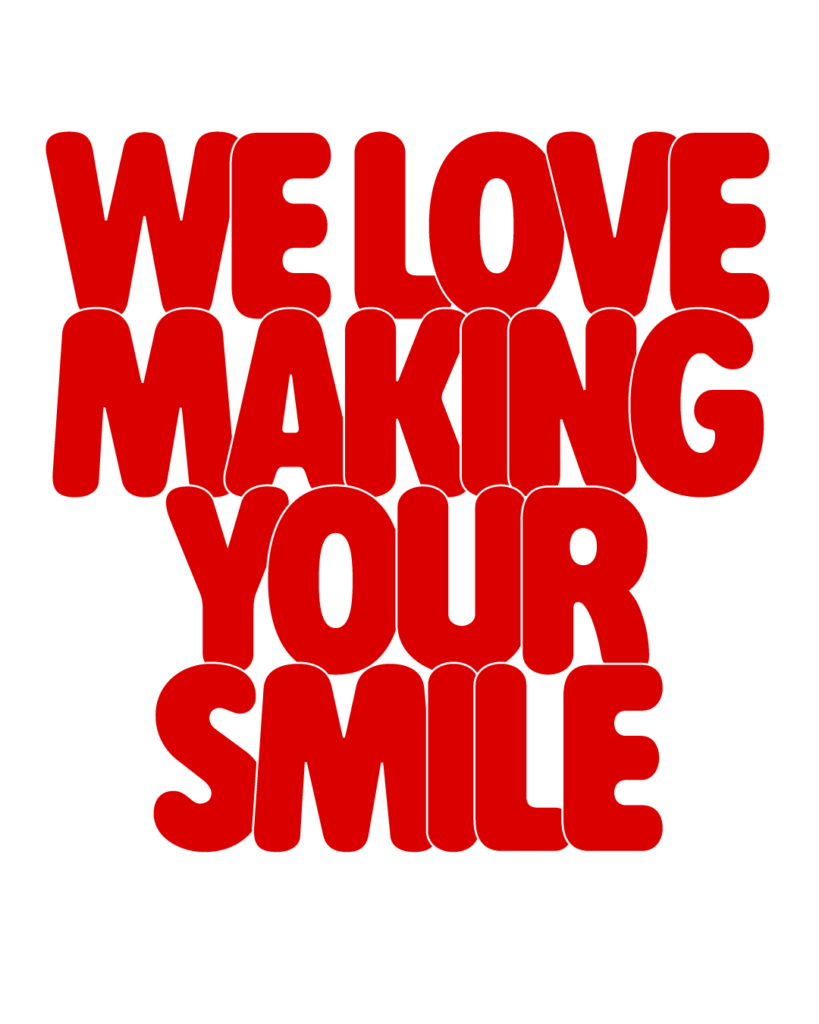 製造業インスタ向け「WE LOVE MAKING YOUR SMILE」赤色ポップフォントのロゴ・文字素材

