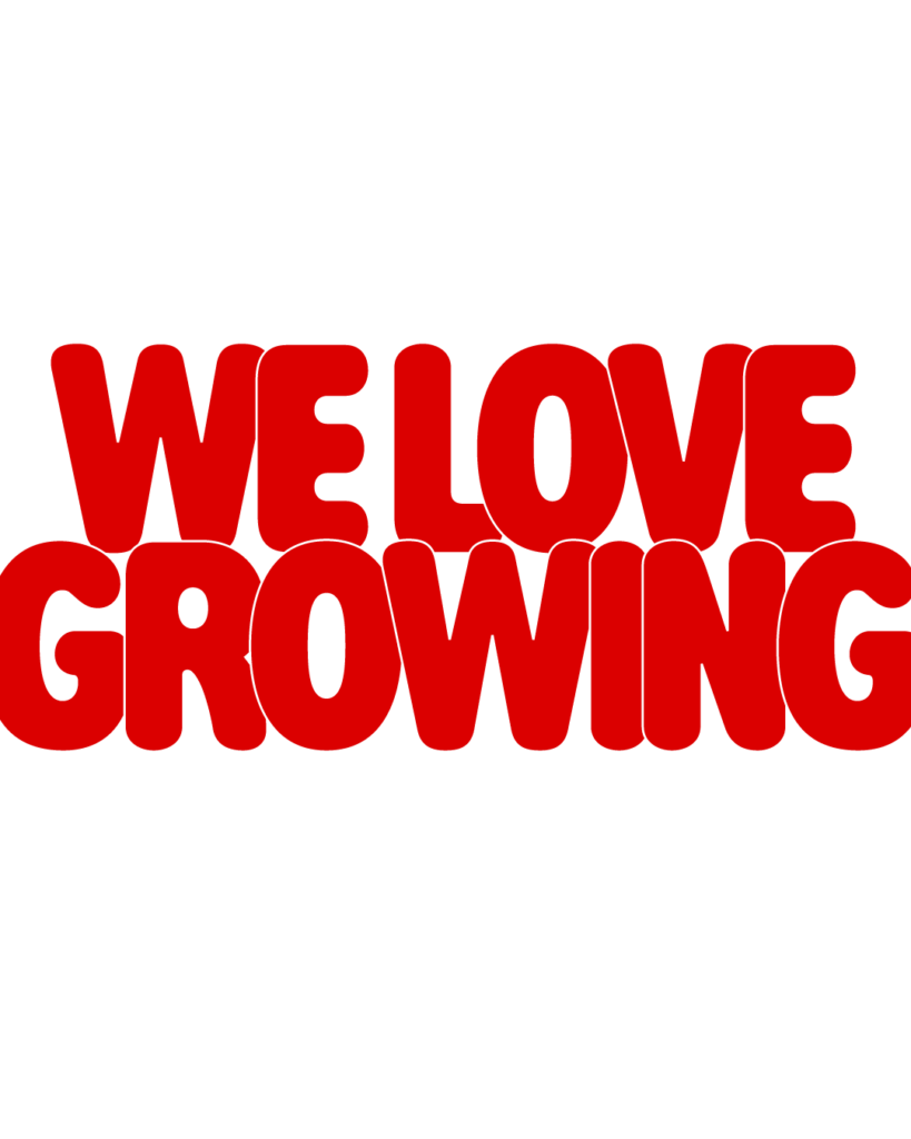 製造業インスタ向け「WE LOVE GROWING」赤色ポップフォントのロゴ・文字素材
