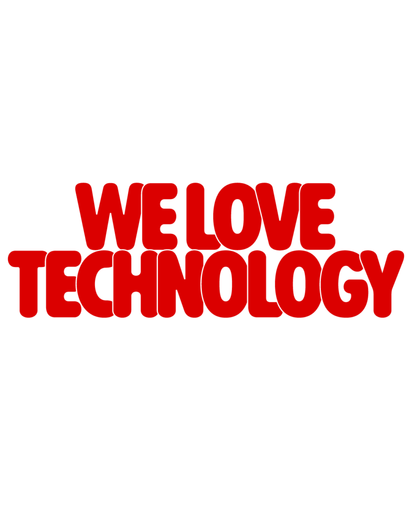 製造業インスタ向け「WE LOVE TECHNOLOGY」赤色ポップフォントのロゴ・文字素材
