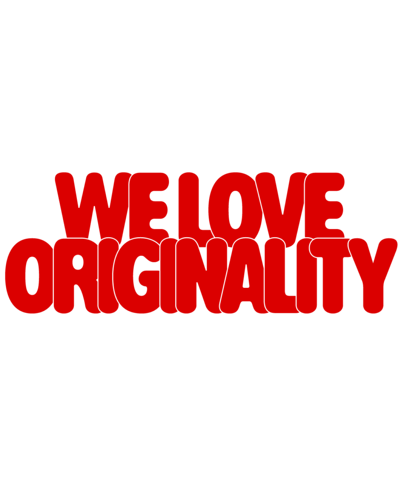 製造業インスタ向け「WE LOVE ORIGINALITY」赤色ポップフォントのロゴ・文字素材
