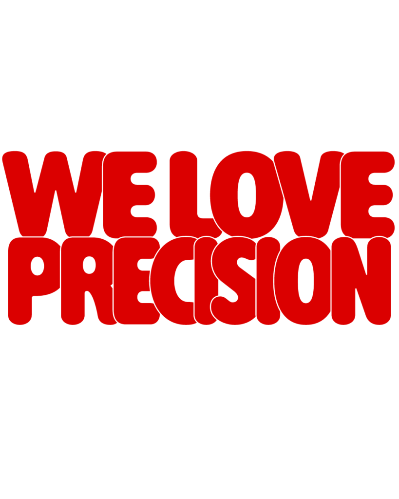 製造業インスタ向け「WE LOVE PRECISION」赤色ポップフォントのロゴ・文字素材

