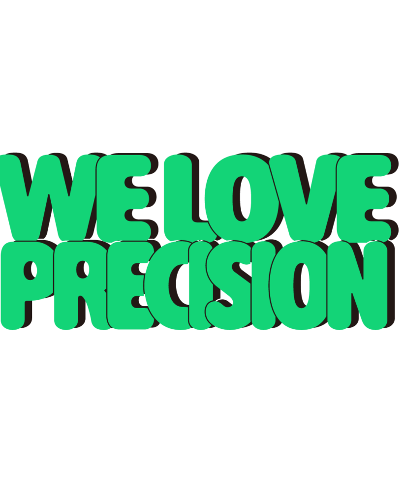 製造業インスタ向け「WE LOVE PRECISION」緑色ポップフォントのロゴ・文字素材
