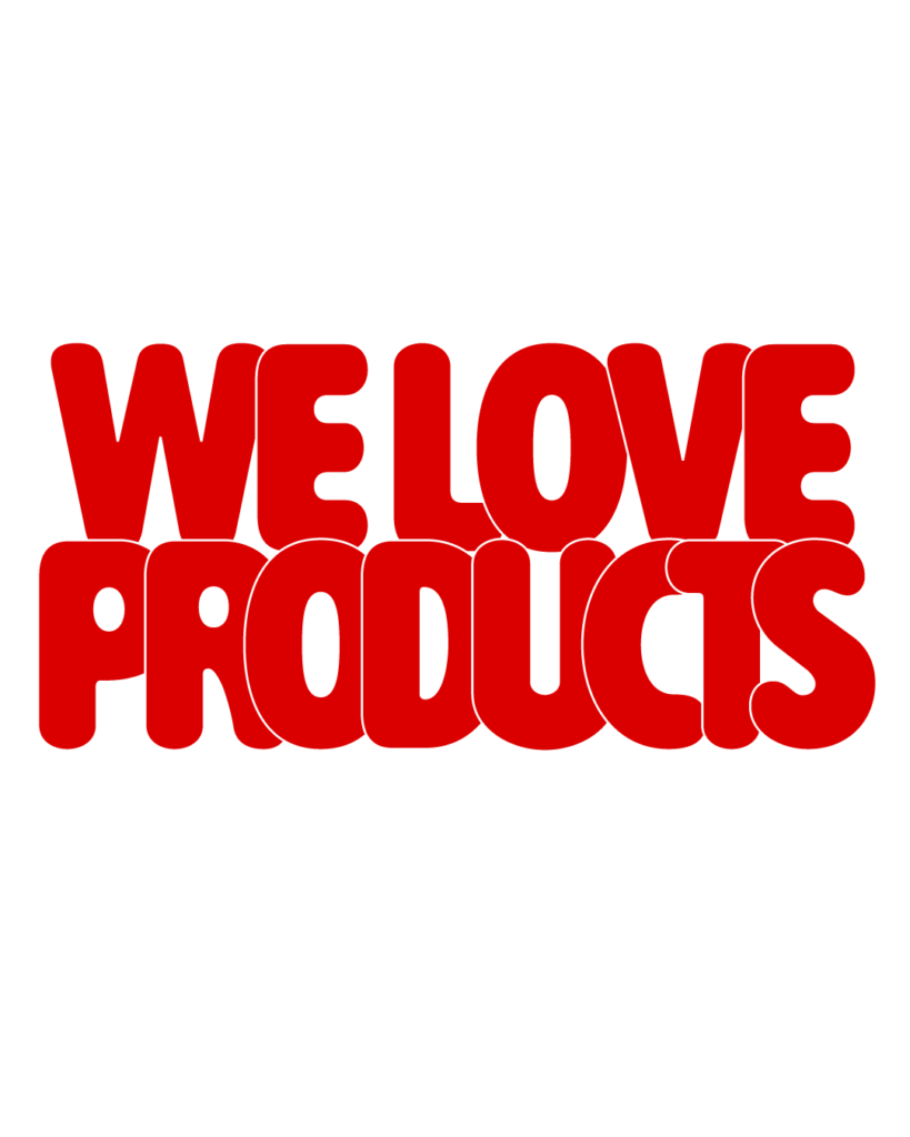 製造業インスタ向け「WE LOVE PRODUCTS」赤色ポップフォントのロゴ・文字素材
