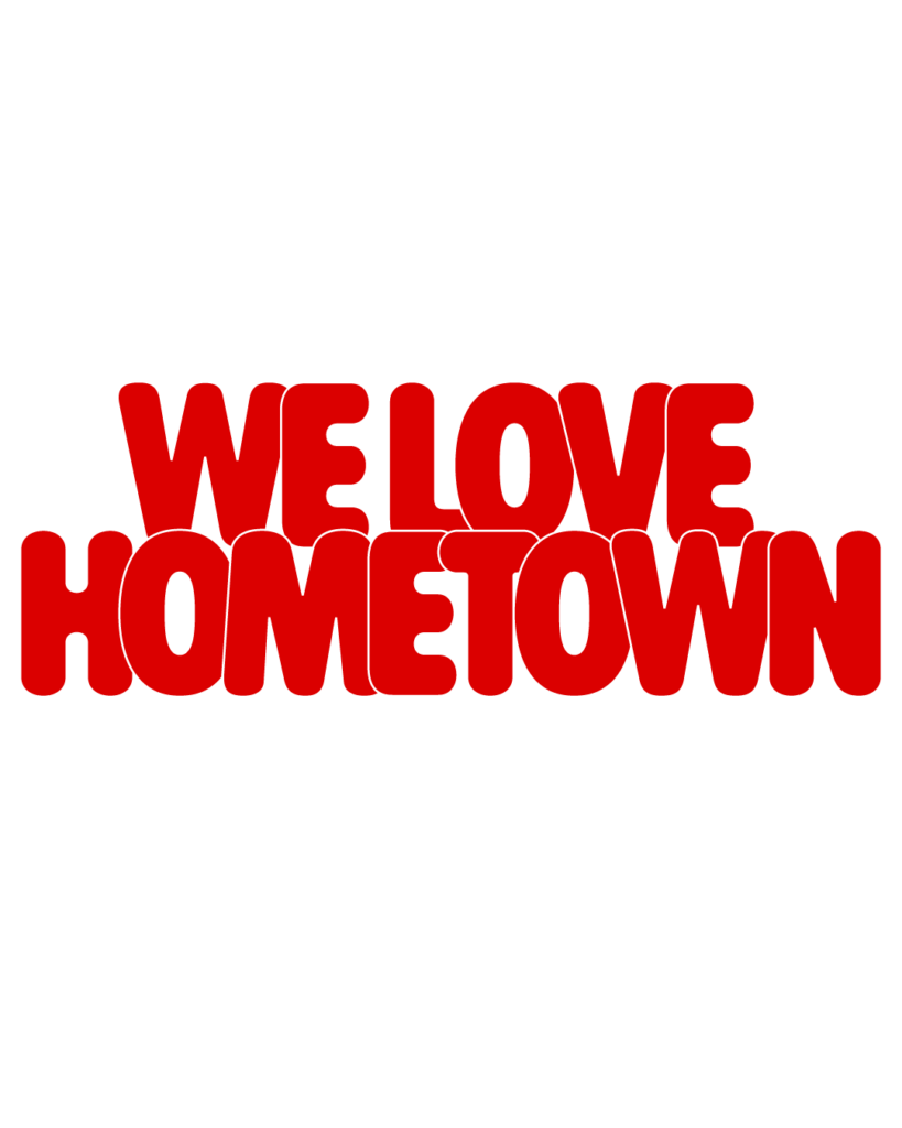 製造業インスタ向け「WE LOVE HOMETOWN」赤色ポップフォントのロゴ・文字素材
