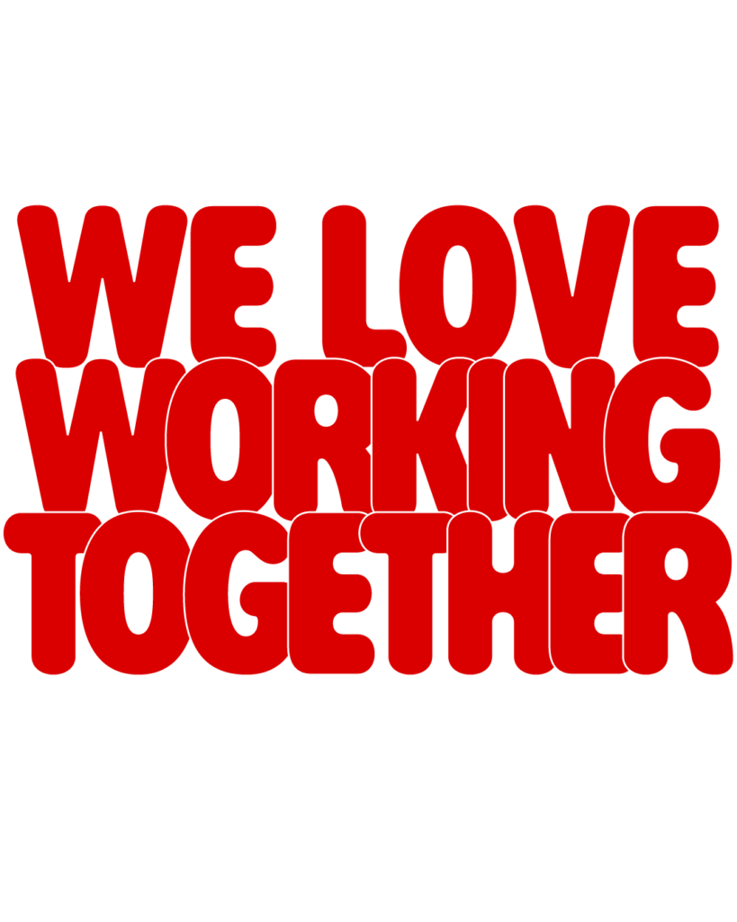 製造業インスタ向け「WE LOVE WORKING TOGETHER」赤色ポップフォントのロゴ・文字素材

