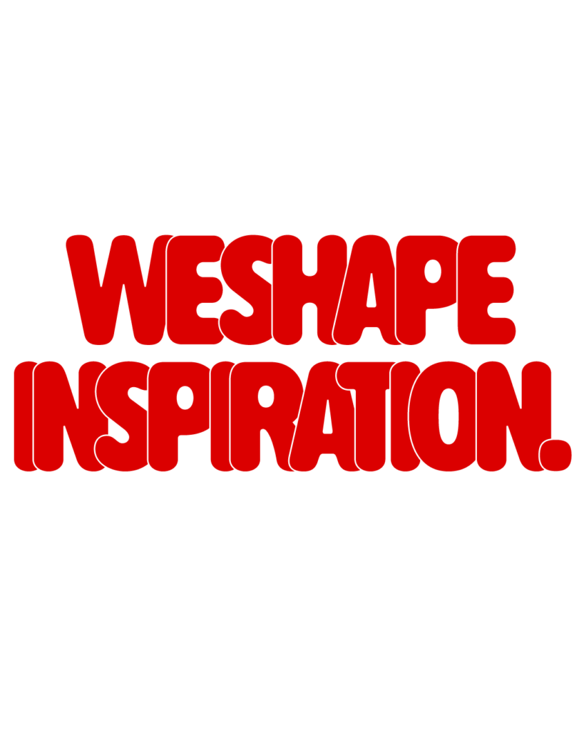 製造業インスタ向け「WE SHAPE INSPIRATION.」赤色ポップフォントのロゴ・文字素材
