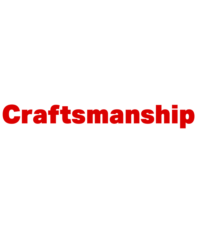 白背景に赤色で太字の「Craftsmanship」という英単語が中央に配置されたタイポグラフィ画像
