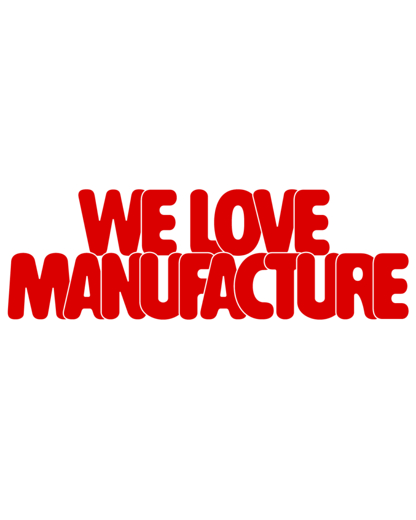 製造業インスタ向け「WE LOVE MANUFACTURE」赤色ポップフォントのロゴ・文字素材
