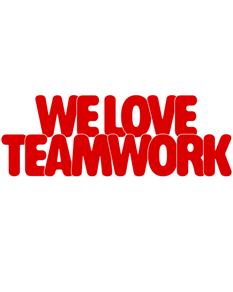 製造業インスタ向け「WE LOVE TEAMWORK」赤色ポップフォントのロゴ・文字素材
