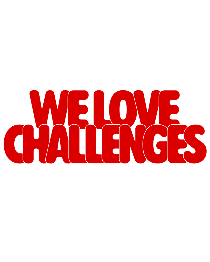 製造業インスタ向け「WE LOVE CHALLENGES」赤色ポップフォントのロゴ・文字素材

