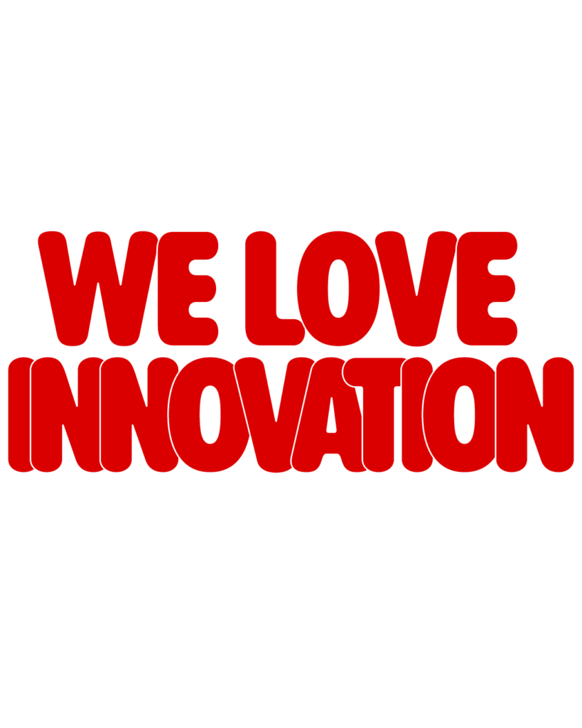 製造業インスタ向け「WE LOVE INNOVATION」赤色ポップフォントのロゴ・文字素材
