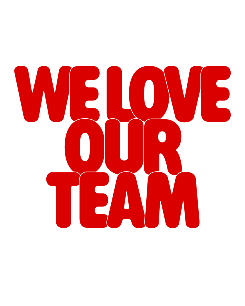 製造業インスタ向け「WE LOVE OUR TEAM」赤色ポップフォントのロゴ・文字素材
