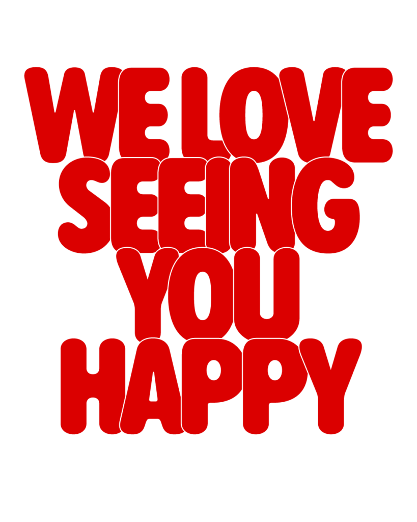 製造業インスタ向け「WE LOVE SEEING YOU HAPPY」赤色ポップフォントのロゴ・文字素材

