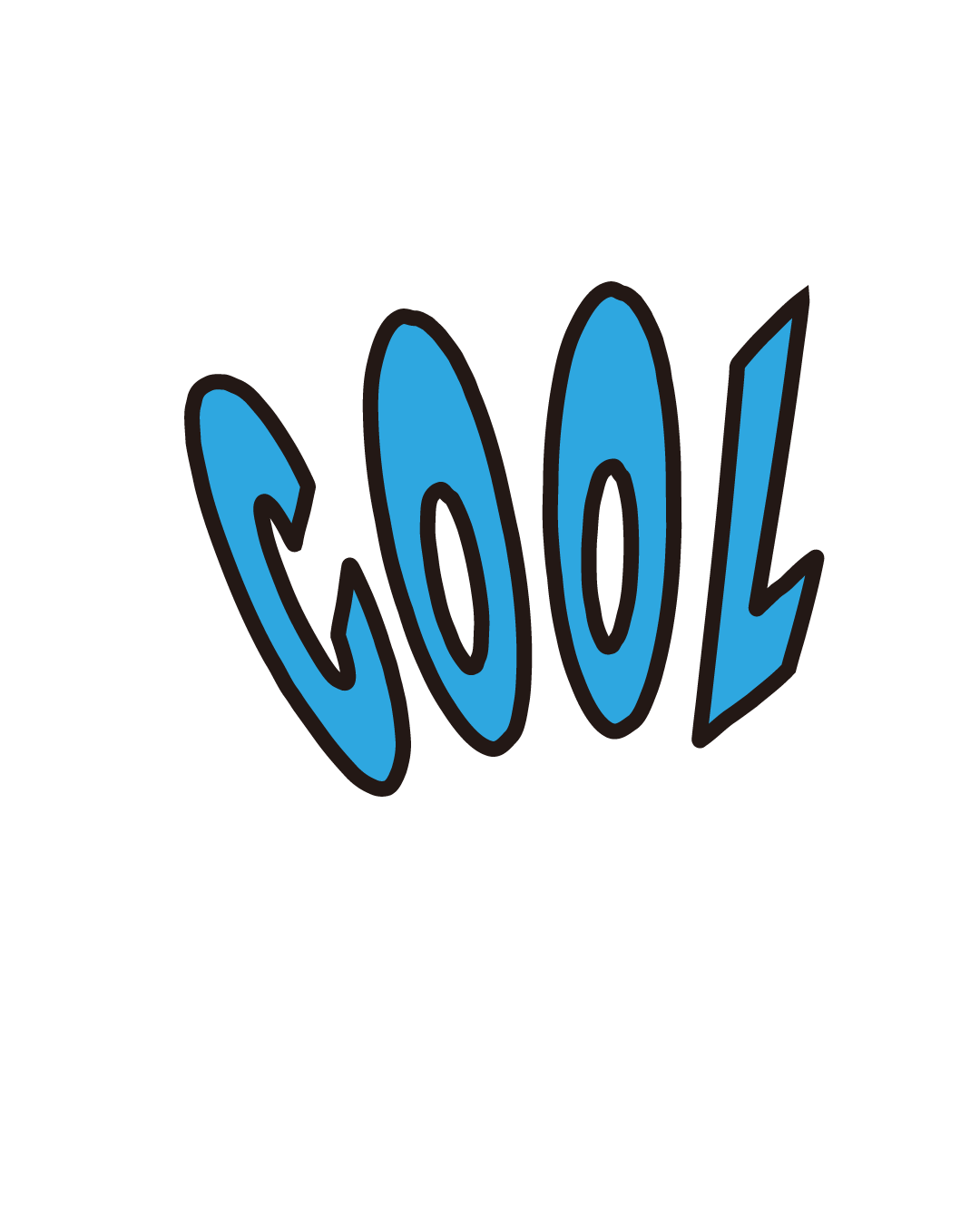 アメリカンコミック風の青いグラデーションで描かれた「COOL」の文字素材