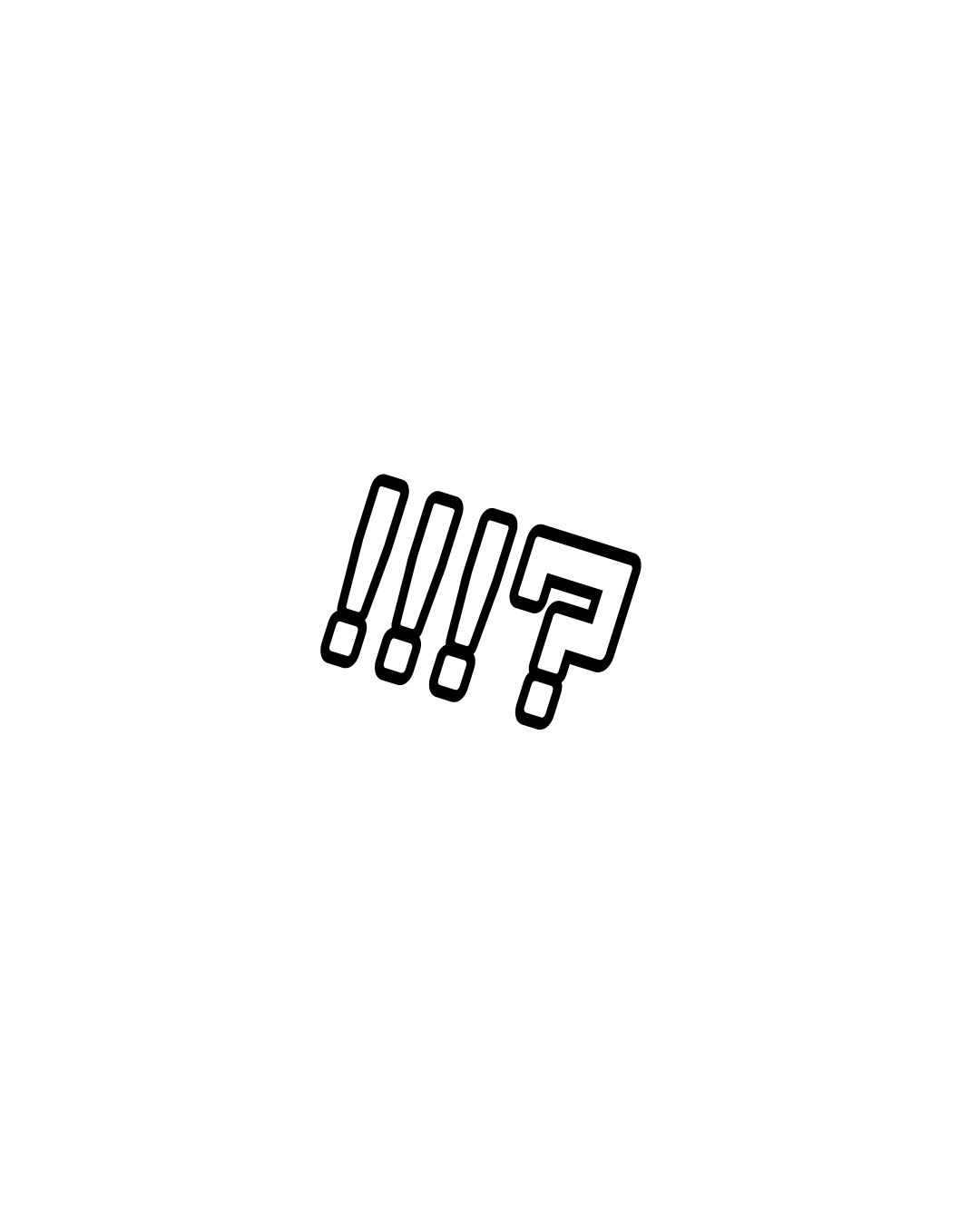 驚きや疑問を表す3つのハテナマーク「!!!?」の文字素材