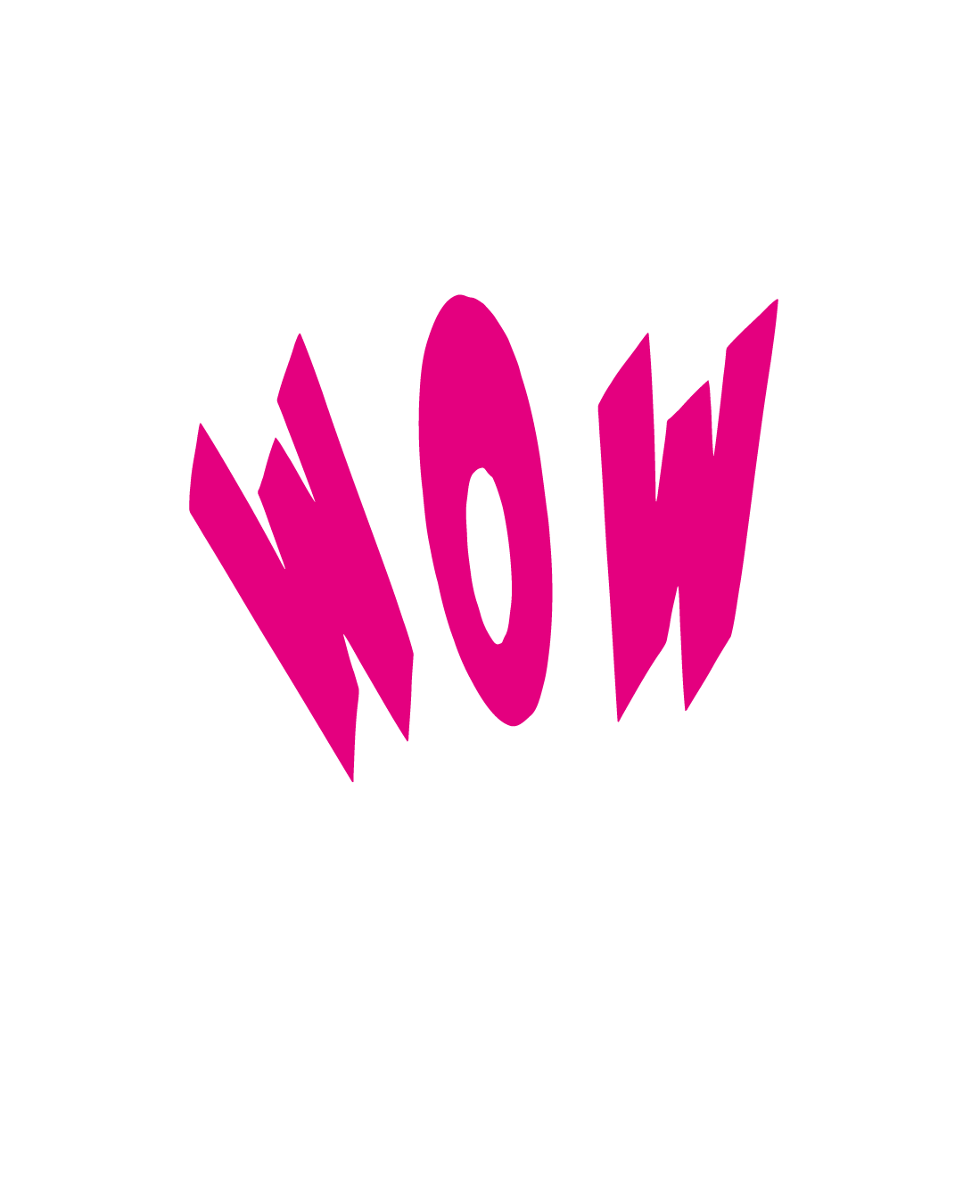 アメリカンコミック風のポップなピンク色で描かれた「WOW」の文字素材